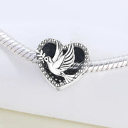 Dove of Peace Pandora Charm | Olive Branch Heart Bead | Silver Jewelry | Confirmation Faith Gift
