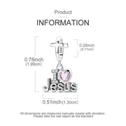 I Love Jesus Pandora Charm | Cross Bail Dangle | Pink Heart | Christian Faith Jewelry Gift