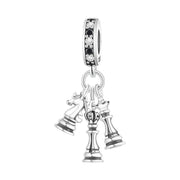 Chess Pieces Pandora Charm | King Queen Knight Dangle | Silver Board Game Jewelry | Strategy Gift