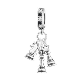 Chess Pieces Pandora Charm | King Queen Knight Dangle | Silver Board Game Jewelry | Strategy Gift