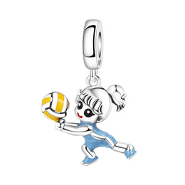 Volleyball Player Pandora Charm | Girl Athlete Blue Uniform | Silver Sport Dangle | Team Captain Gift