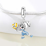 Volleyball Player Pandora Charm | Girl Athlete Blue Uniform | Silver Sport Dangle | Team Captain Gift