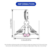 Lovebirds Pandora Charm | Pink Heart Crystal | Two Doves Dangle | Romantic Wedding Anniversary Gift