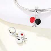 Table Tennis Pandora Charm | Red Black Paddle Bat | Ping Pong Sport Jewelry | Athlete Gift