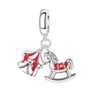 Circus Tent Pandora Charm | Rocking Horse Carousel | Red Enamel Dangle | Carnival Fun Gift