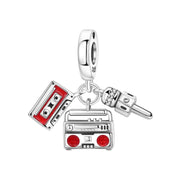 Retro Music Pandora Charm | Cassette Tape Boombox Microphone | 80s 90s Nostalgia | Singer DJ Gift