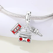 Retro Music Pandora Charm | Cassette Tape Boombox Microphone | 80s 90s Nostalgia | Singer DJ Gift