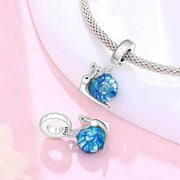 Snail Bead Fits Pandora Charm Bracelet, 925 Sterling Silver Blue Swirl Enamel, Ocean Jewelry
