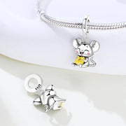 Mouse Pandora Charm | Rat Holding Cheese | Year of the Rat Gift | Silver Kawaii Animal Jewelry