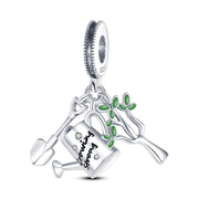 Gardening Pandora Charm | Watering Can Shovel Tree | Green Enamel Nature Dangle | Growing Strong Gift