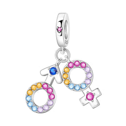 Male Female Symbol Pandora Charm | Rainbow Mars Venus Dangle | Couple Love Gift | Gender Sign