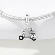 Scooter Pandora Charm | Retro Moped Dangle | Silver Italian Travel Gift | Crystal Motorbike Jewelry