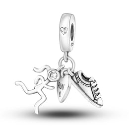Runner Girl Pandora Charm | Sneaker Heart Dangle | Marathon 5K Gift | Silver Sport Jewelry