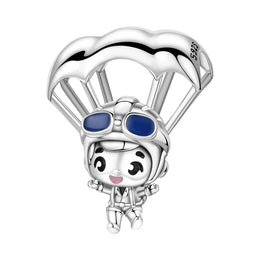 Parachute Boy Pandora Charm | Skydiver Silver Bead | Paragliding Adventure Gift | Blue Goggles Pilot