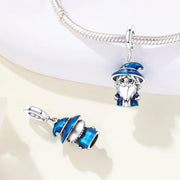 Wizard Pandora Charm | Blue Enamel Magic Hat | Silver Sorcerer Dangle | Fantasy RPG Gamer Gift