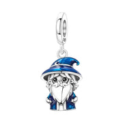 Wizard Pandora Charm | Blue Enamel Magic Hat | Silver Sorcerer Dangle | Fantasy RPG Gamer Gift