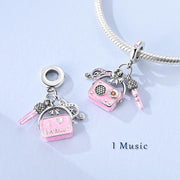Pink Radio Music Pandora Charm | Microphone Dangle | Pop Star Singer Gift | Retro Karaoke Jewelry