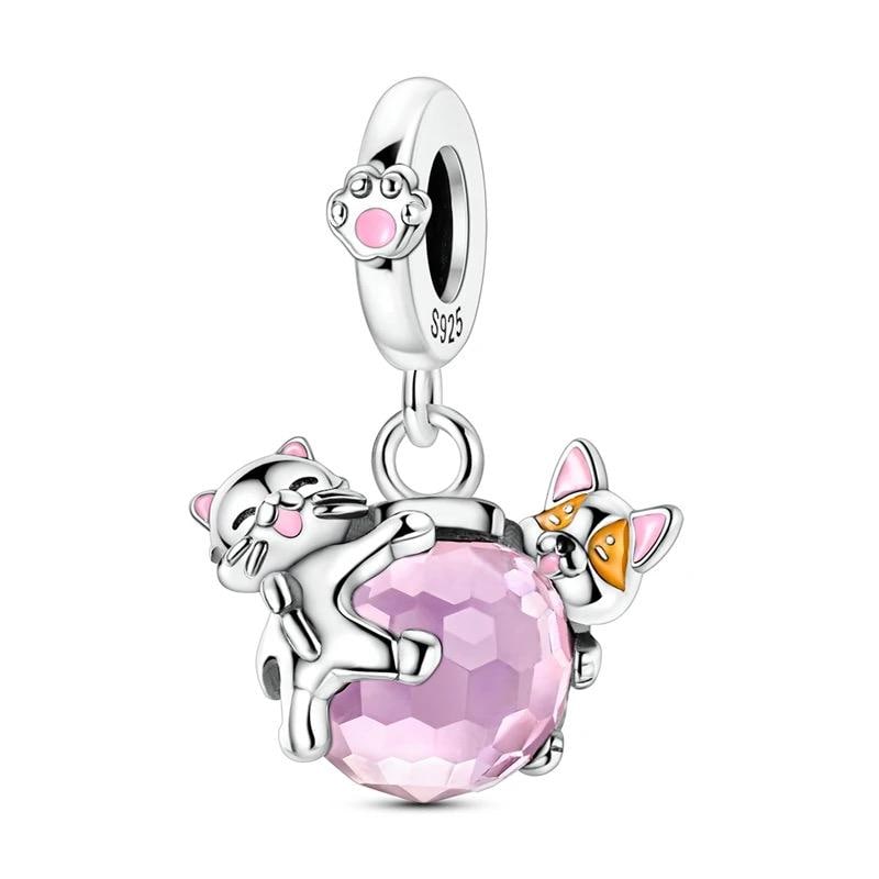 Cat Dog Crystal 925 sterling silver charm