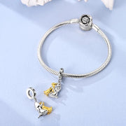 Girl Hugging Dog Pandora Charm | Golden Retriever Two Tone Dangle | Silver Pet Lover Gift