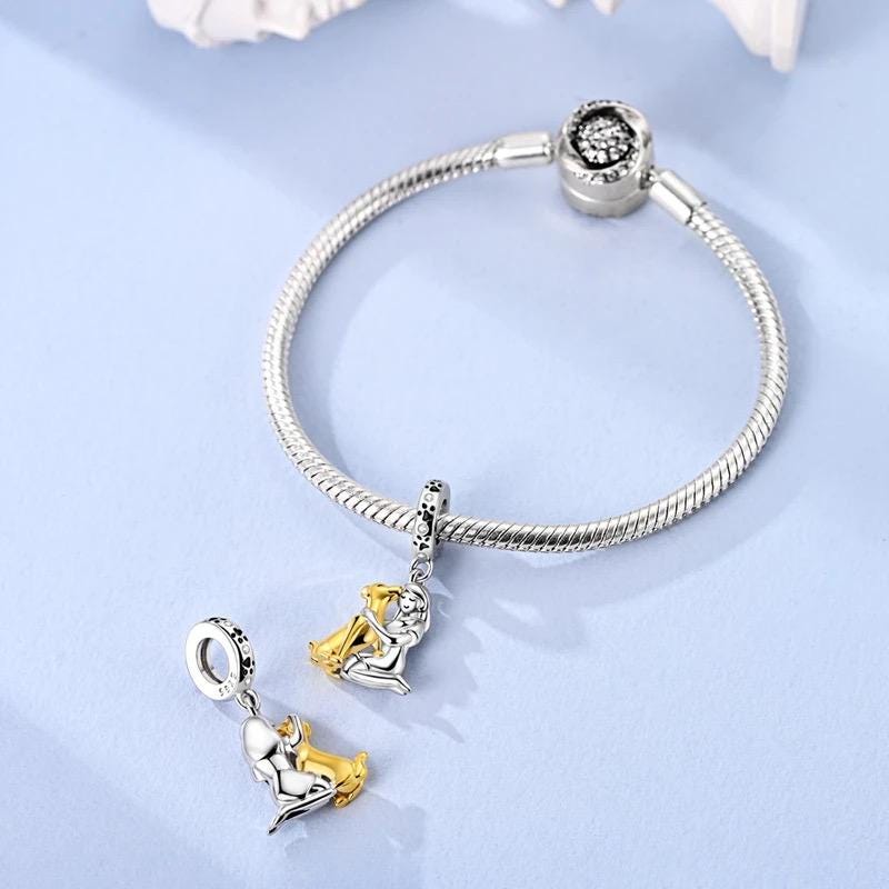 Girl Hugging Dog sterling silver charm view 6