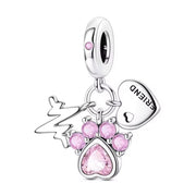 Paw Print Heartbeat Pandora Charm | Dog Cat Pet Lover Gift | Dangle Silver Memorial Jewelry
