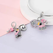Baby Stroller Pandora Charm | Mom Heart Footprint | Pacifier Triple Dangle | Pink New Mom Gift