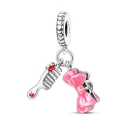 Hairdresser Pandora Charm | Pink Bow Comb Dangle | Silver Salon Stylist Gift | Coquette Jewelry