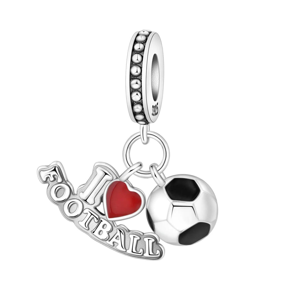 World Cup Football Ball Heart 925 sterling silver charm