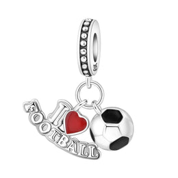 Soccer Ball Pandora Charm | I Love Football Dangle | Silver Sport Jewelry | Team Fan Coach Gift