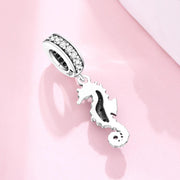 Seahorse Bead Fits Pandora Charm Bracelet, Silver Sparkling Sea Life Animal Ocean Summer Gift