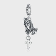 Praying Hands Pandora Charm | Cross Dangle | Silver Religious Christian Jewelry | Catholic Faith Baptism Gift
