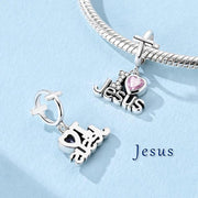 I Love Jesus Pandora Charm | Cross Bail Dangle | Pink Heart | Christian Faith Jewelry Gift