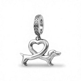 Dachshund Heart Pandora Charm | Sausage Dog Silver Dangle | Wiener Puppy Pet Lover Gift
