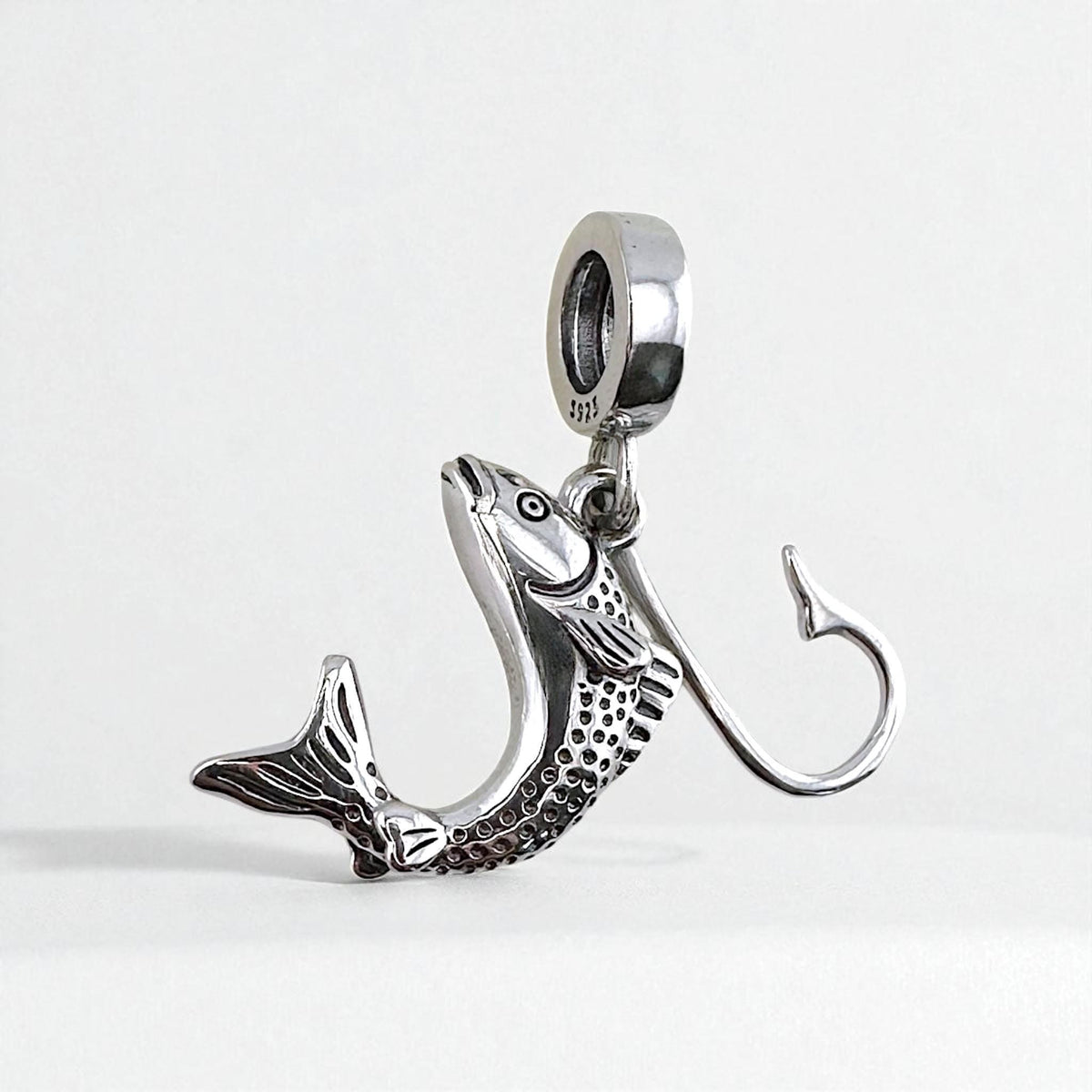 Fishing Hook Fish sterling silver charm view 6