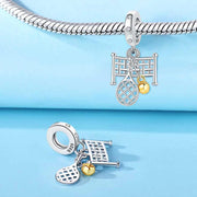 Tennis Racket Pandora Charm | Gold Ball Net Dangle | Silver Sport Jewelry | Athlete Coach Gift