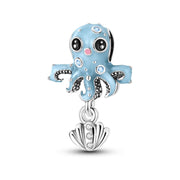 Blue Octopus Pandora Charm | Sea Animal Bead | Silver Shell Dangle | Ocean Summer Beach Gift