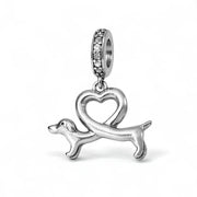 Dachshund Heart Pandora Charm | Sausage Dog Silver Dangle | Wiener Puppy Pet Lover Gift
