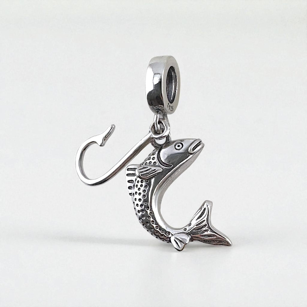 Fishing Hook Fish 925 sterling silver charm