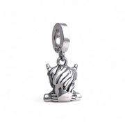 Highland Cow Pandora Charm | Pink Heart Crystal | Silver Dangle | Scottish Animal Love Gift