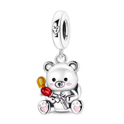 Teddy Bear Pandora Charm | Tulip Flower Bouquet | Silver Dangle | Animal Gift | Spring Jewelry