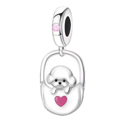 Bichon Frise Pandora Charm | Poodle Puppy In Bag | Silver Dangle | Maltipoo Pet Lover Gift