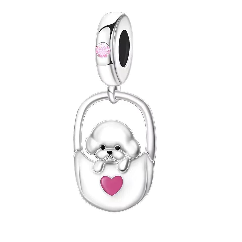 Poodle Puppy in Bag charm detail view