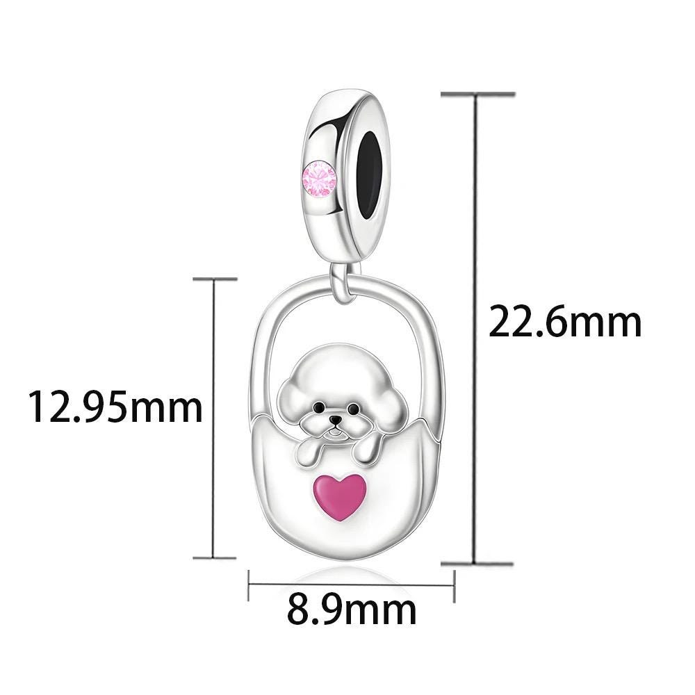 Poodle Puppy in Bag 925 sterling silver charm