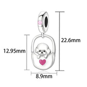 Poodle Puppy in Bag Dangle Fits Pandora Charm Bracelet, Dainty Pet Gift for Her