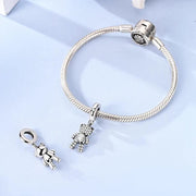 Teddy Bear Pandora Charm | Sparkle Crystal Heart | Silver Pave Dangle | Love Gift