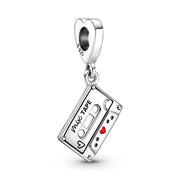 Mix Tape Pandora Charm | Retro Cassette Audio | 80s Music Nostalgia | Silver Dangle Gift