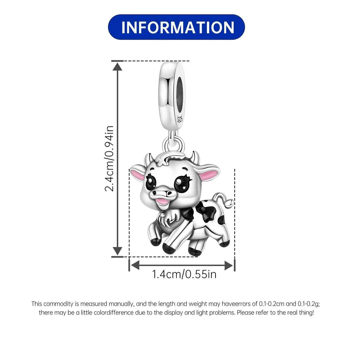 Cow sterling silver charm view 5