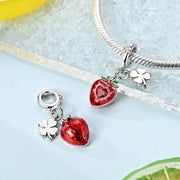 Strawberry Clover Pandora Charm | Red Heart Fruit | Good Luck Silver Dangle | Summer Nature Gift