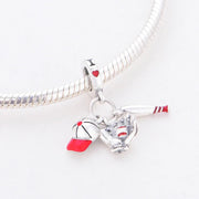 Baseball Pandora Charm | Bat Glove Cap Dangle | Red Enamel Sport Jewelry | Athlete Gift