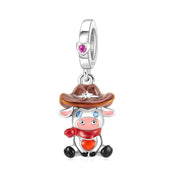 Cowboy Cow Pandora Charm | Western Bull Calf | Brown Hat Bandana | Country Farm Gift